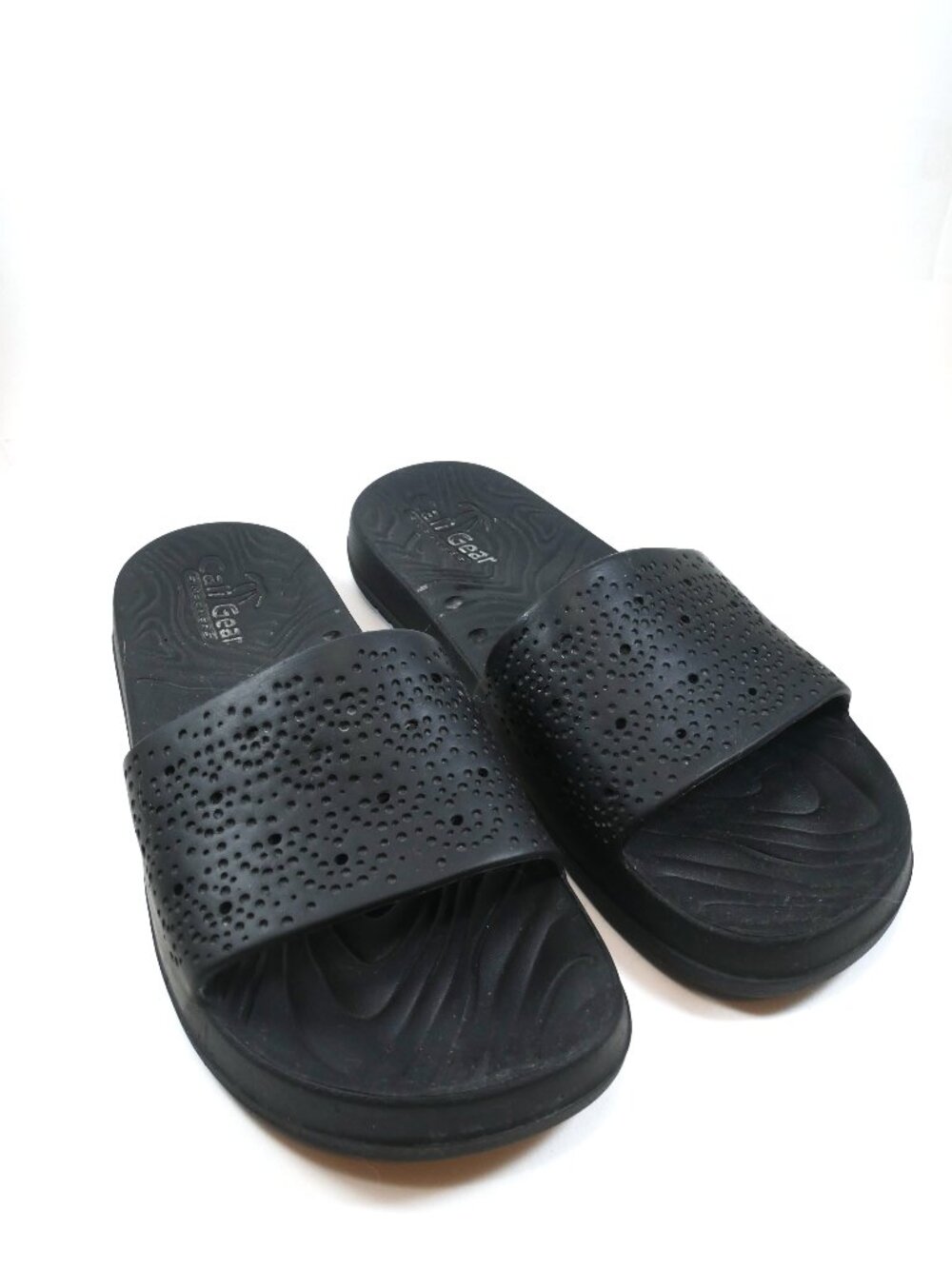 Skechers Rubber Slides Sandal Women Sz 8 Black Perforated Excellent Easy Slip On